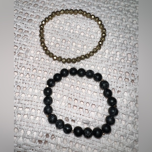 NWT SANDRA LING Upcycled 7 Stack Black and Gold  Bracelet Set Stacker Set - Picture 8 of 8
